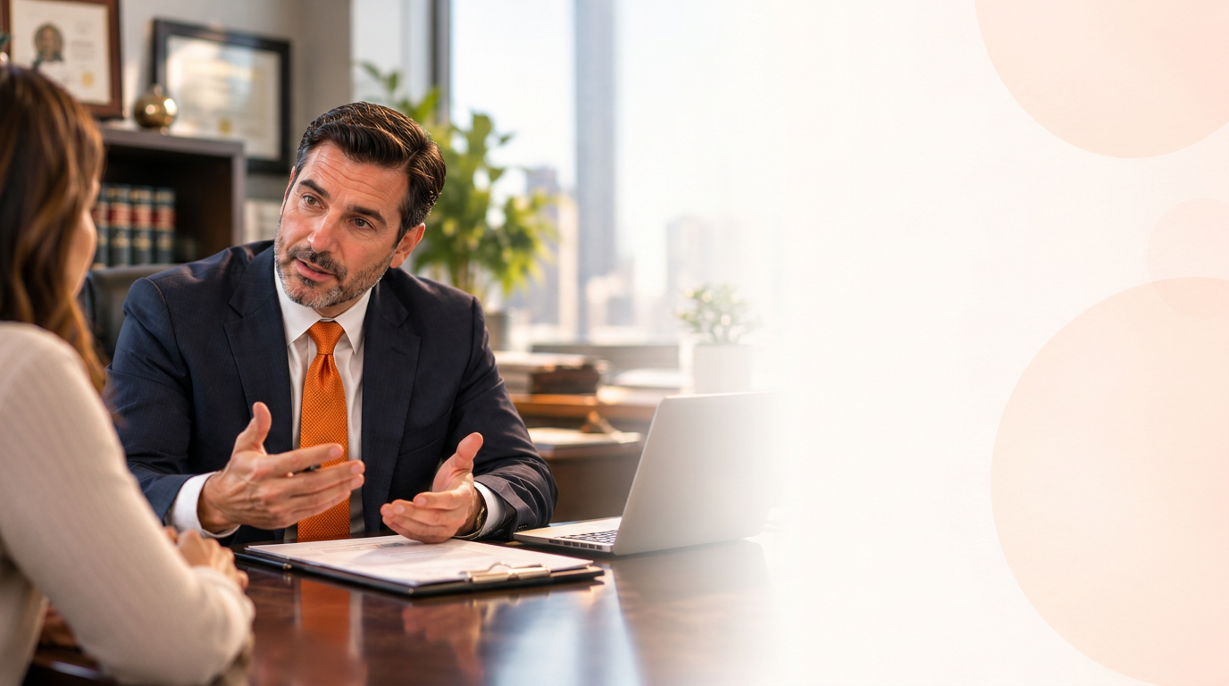 Attorney consulting with an injured client in a law office